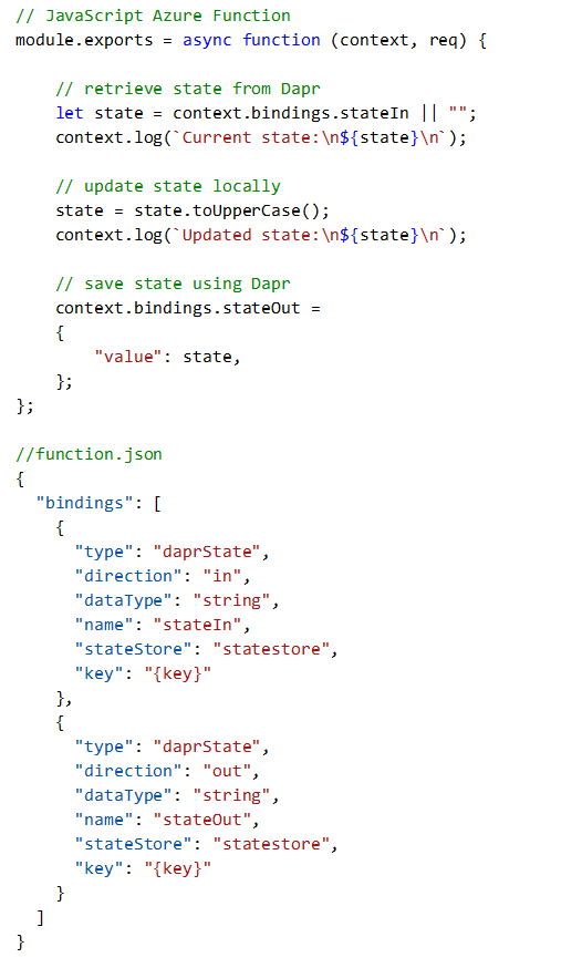 Dapr Azure Function code snippet