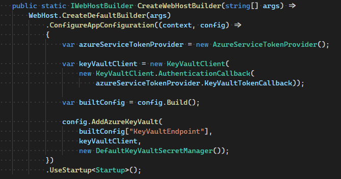 code screenshot for key vault config provider