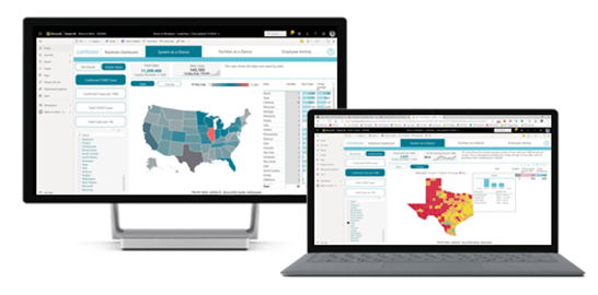 Facility readiness dashboard with COVID-19 metrics at county level in United States