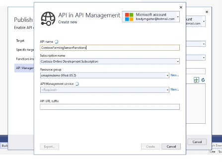 Publishing Azure Functions and registering in API Management from within Visual Studio
