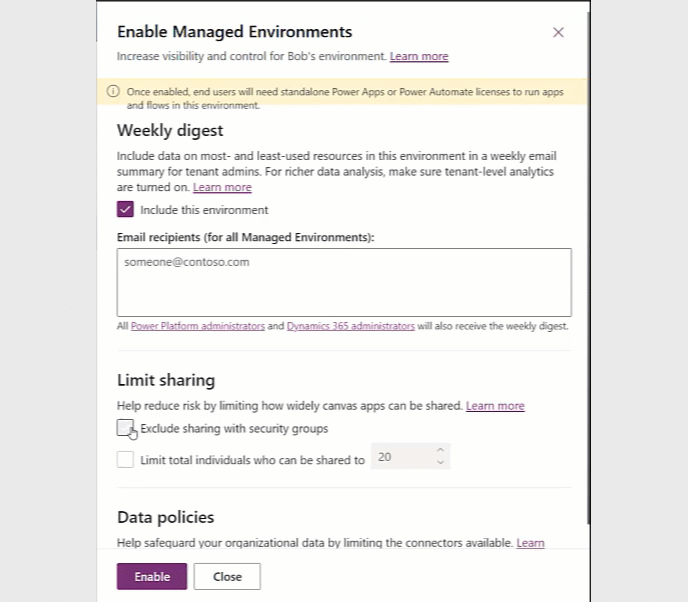 Enabling Managed Environments in the Power Platform Admin Center