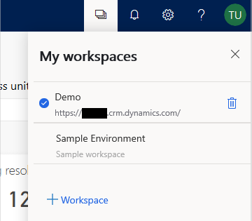 Screenshot showing where to find workspace dropdown on header