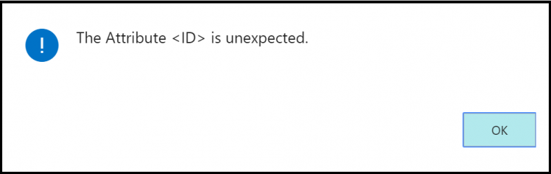 Shows error message that the ID attribute is not expected.