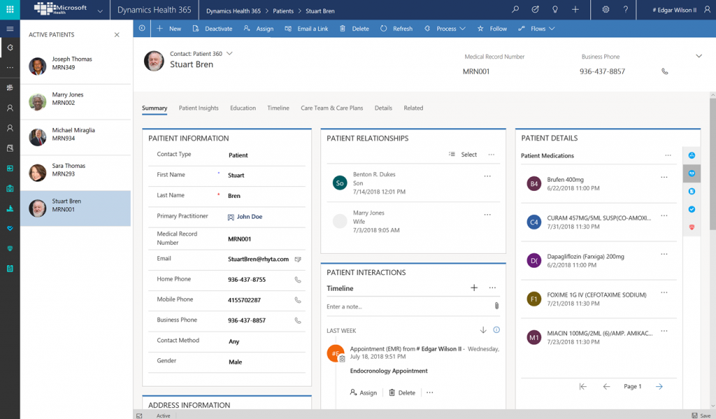 Microsoft Dynamics 365 Healthcare Accelerator - Patient summary.