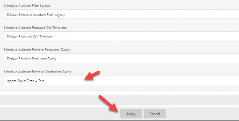 Newly created query showing as the default constraints query. Apply button ready to be clicked
