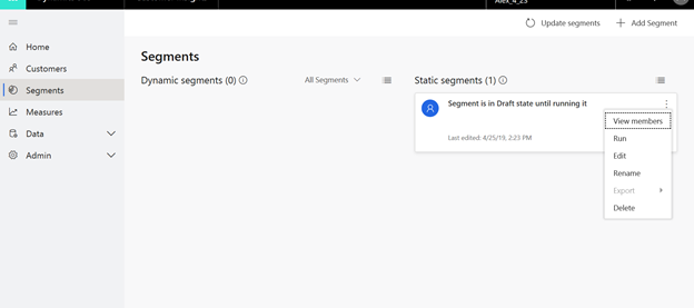 an image showing the options menu for a static segment