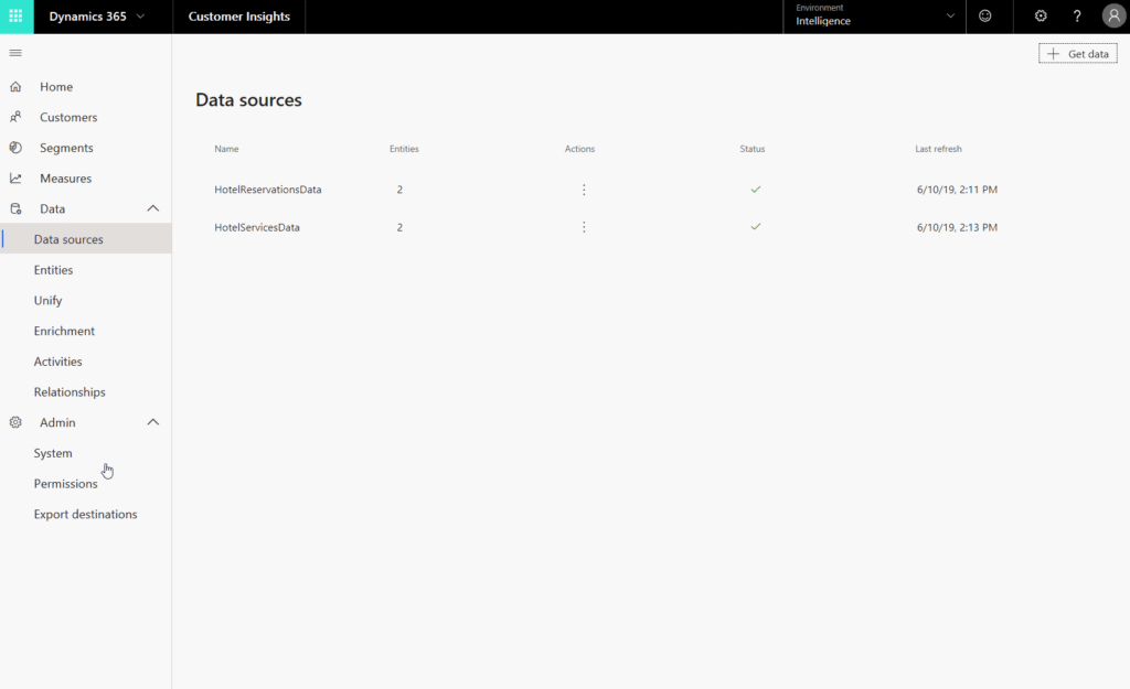 a screenshot of the data sources page