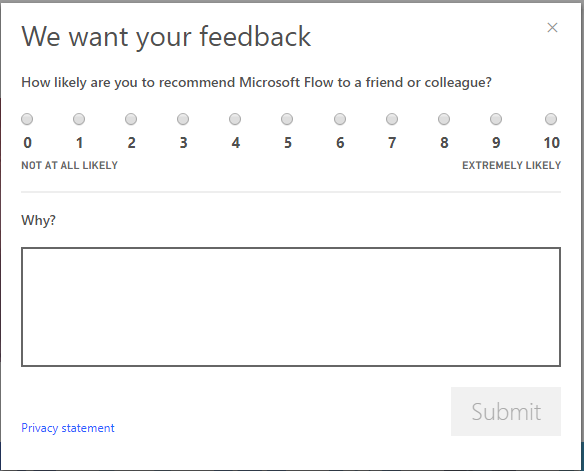 a dialog box asking for a rating and comments