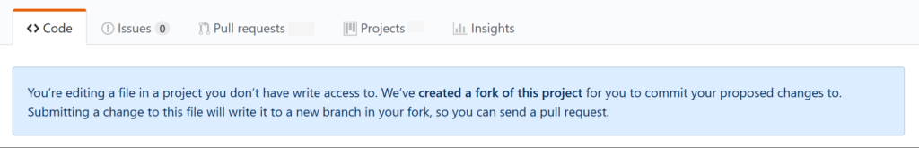 A screenshot of a message from GitHub saying that a fork must be created