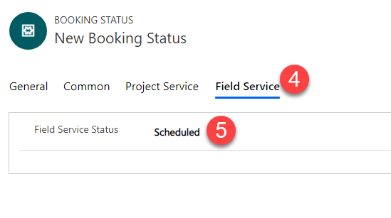 Navigating to Field Service tab and setting the field service status to "Scheduled"