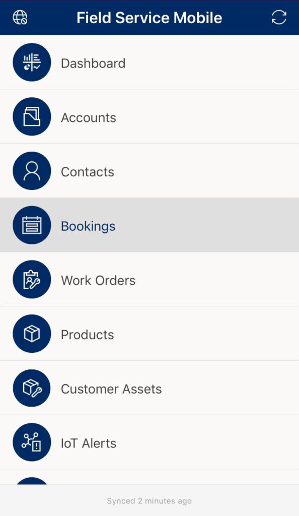 Pressing the bookings button on the mobile application homepage