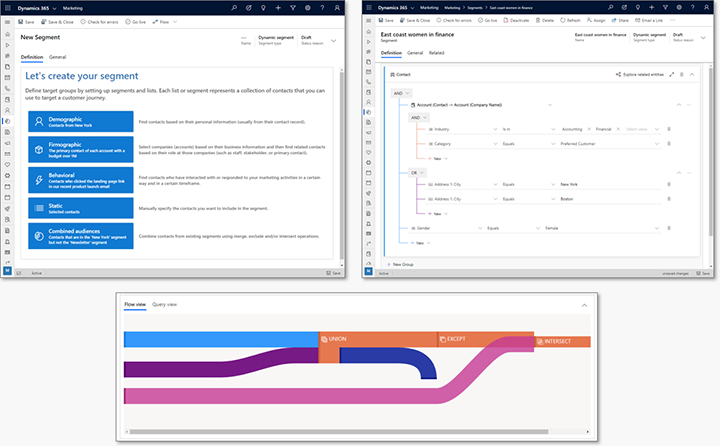 Screenshots of the new segment designer