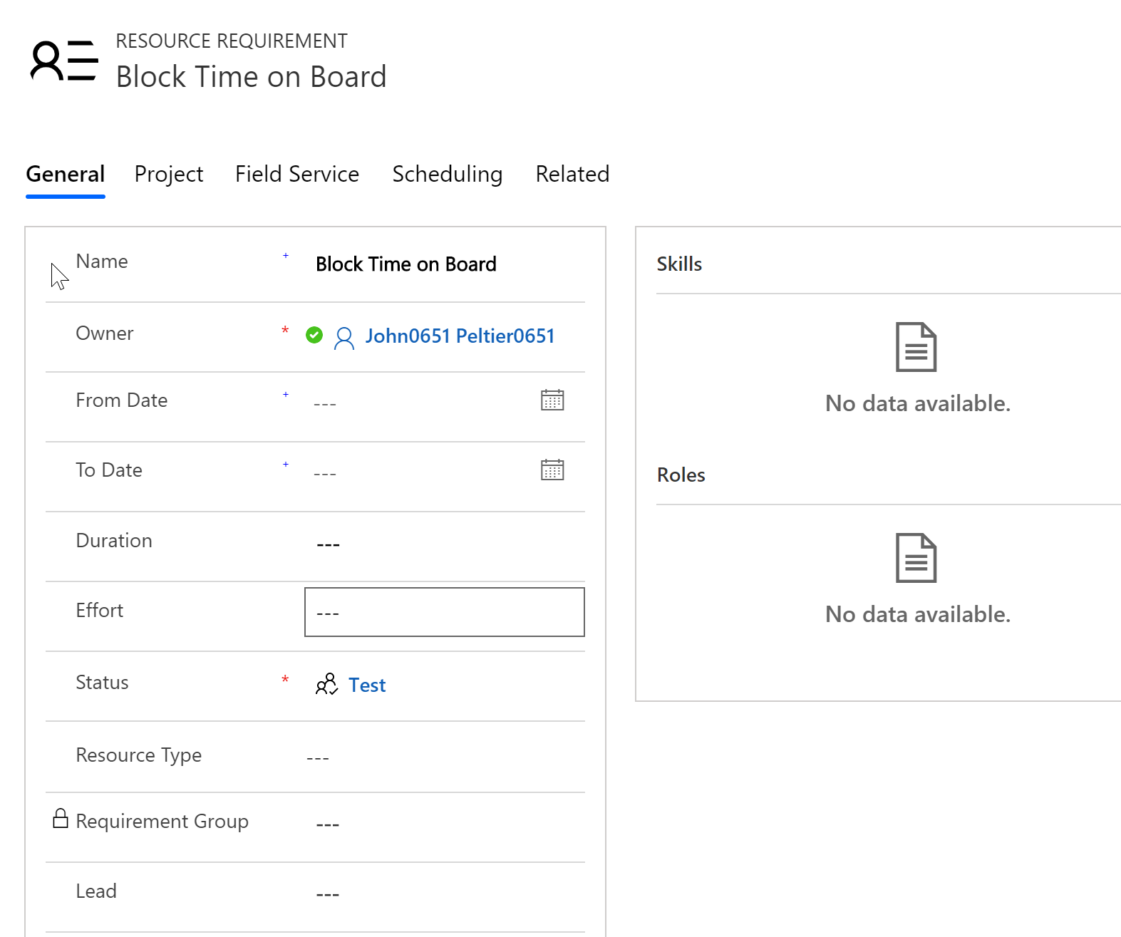 Create a new resource requirement record