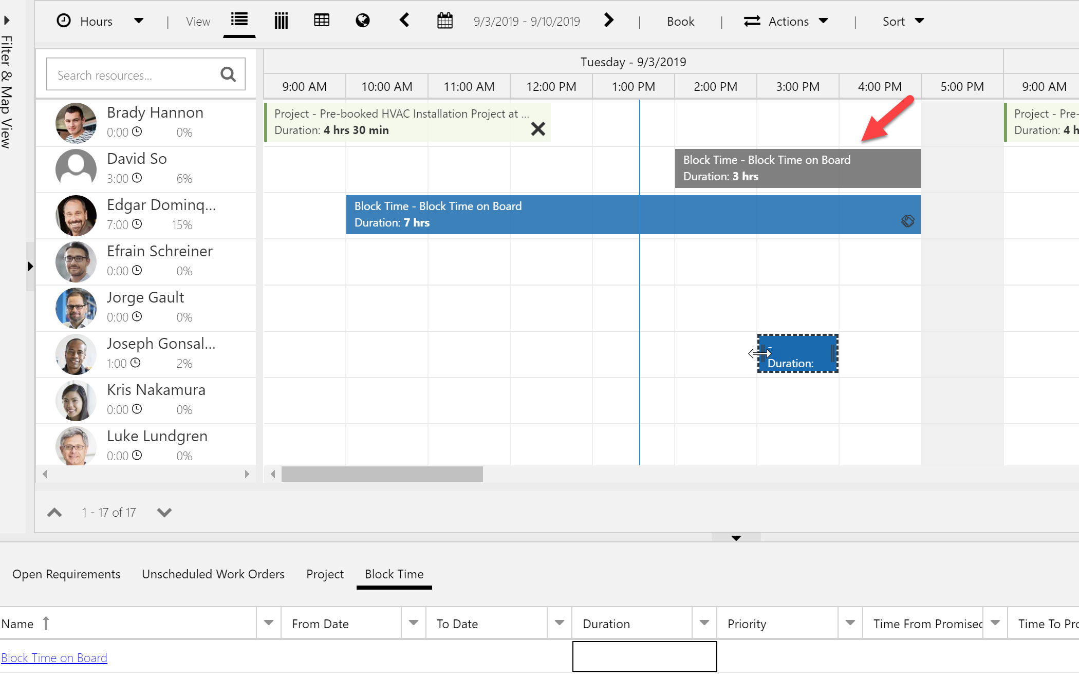 "Block time" booking with the color gray