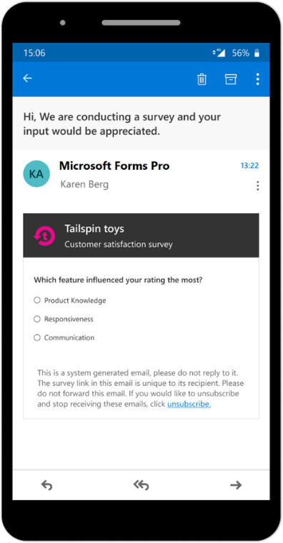 Survey embedded in Microsoft Forms Pro App.