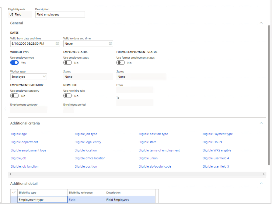 Filtered view of field employees within Dynamics 365 Human Resources.