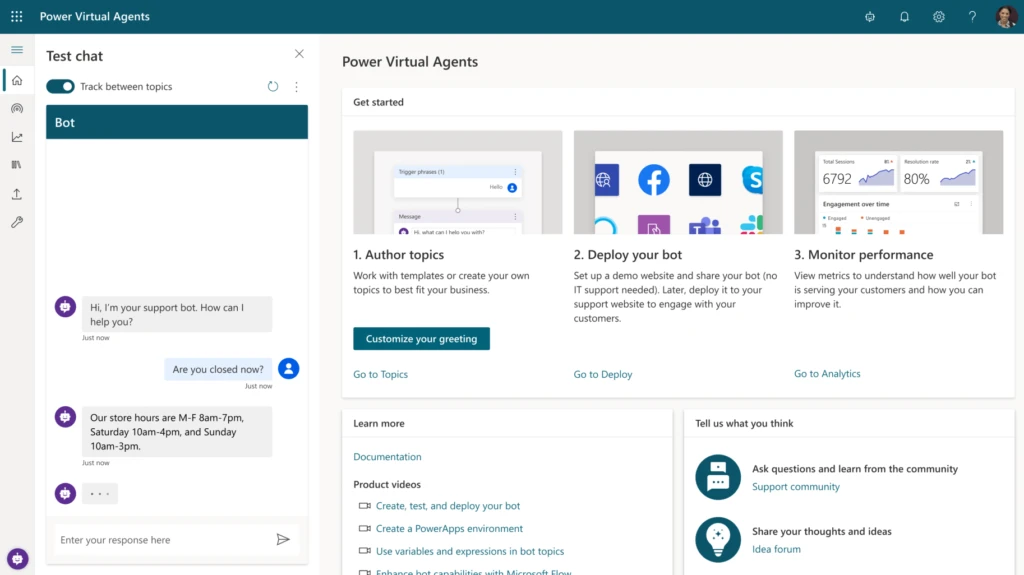 Easily build your own chatbot with Dynamics 365 Virtual Agent for Customer Service.