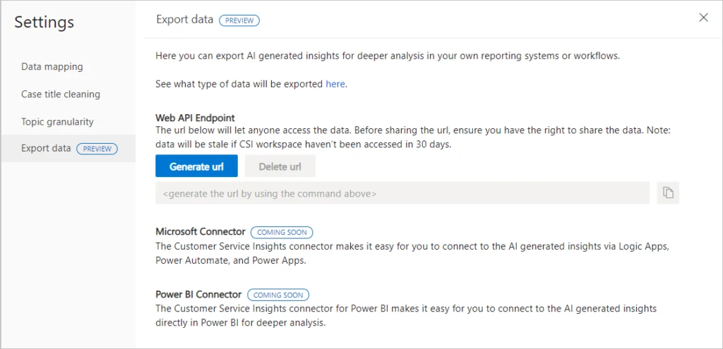 Export data using web API.