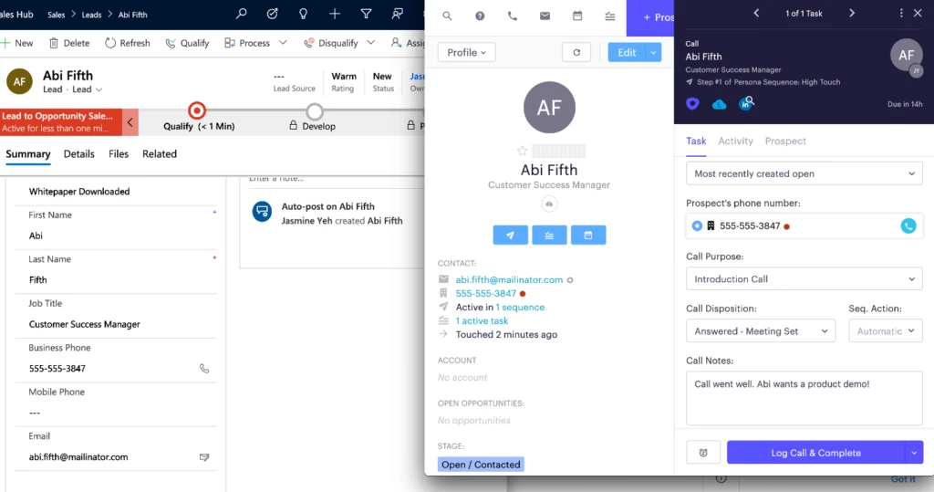 Bidirectional sync auto-logs all actions taken in Outreach into Dynamics 365 Sales.