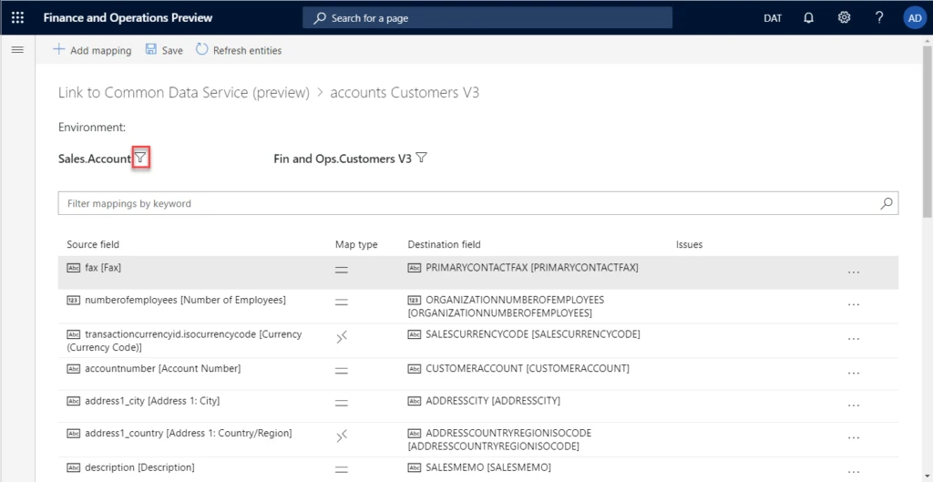 You can modify and customize entity and field mappings