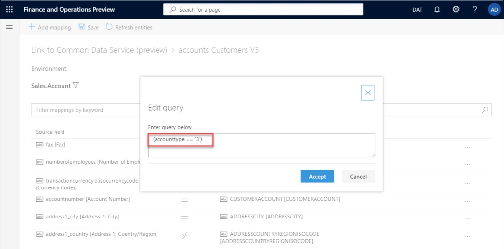 User interface to edit a query