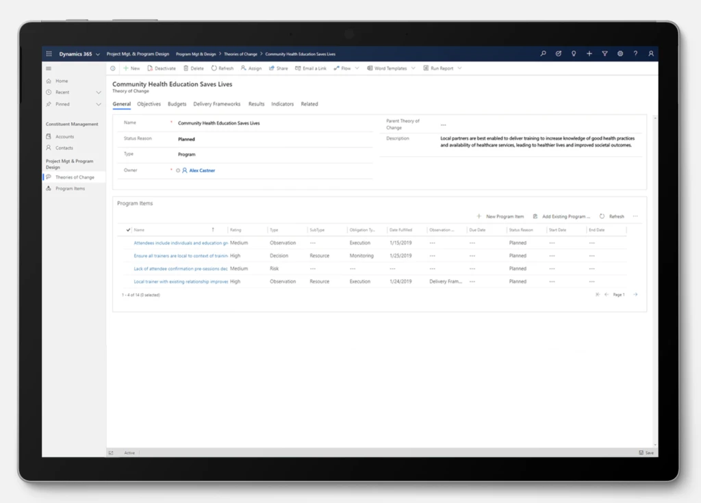 a screenshot of Project Management & Program Design data model extension