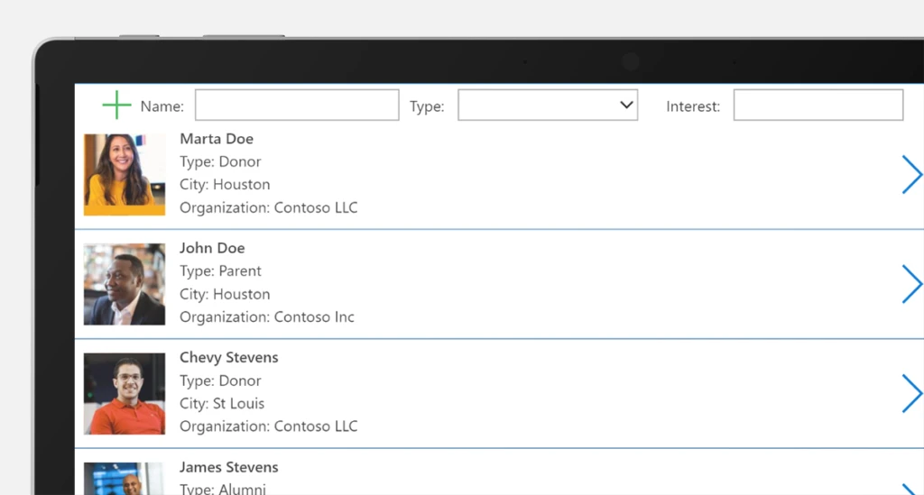 Screenshot of donor management portal on device