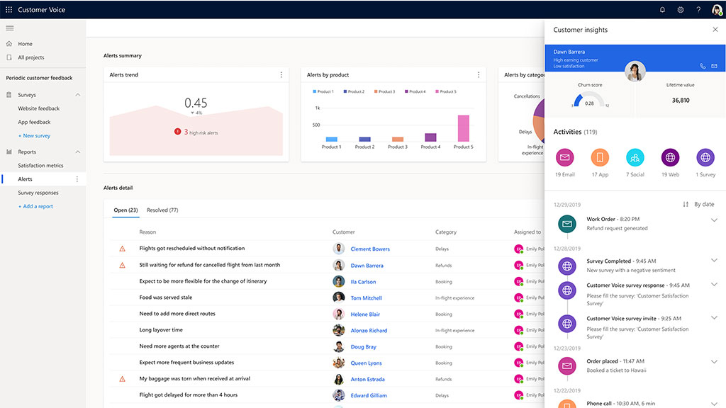 Linking data from Customer Insights to feedback collected with Customer Voice can surface insights tied to the specific customer to get context behind why a customer was unhappy and quickly follow up with the next best action.