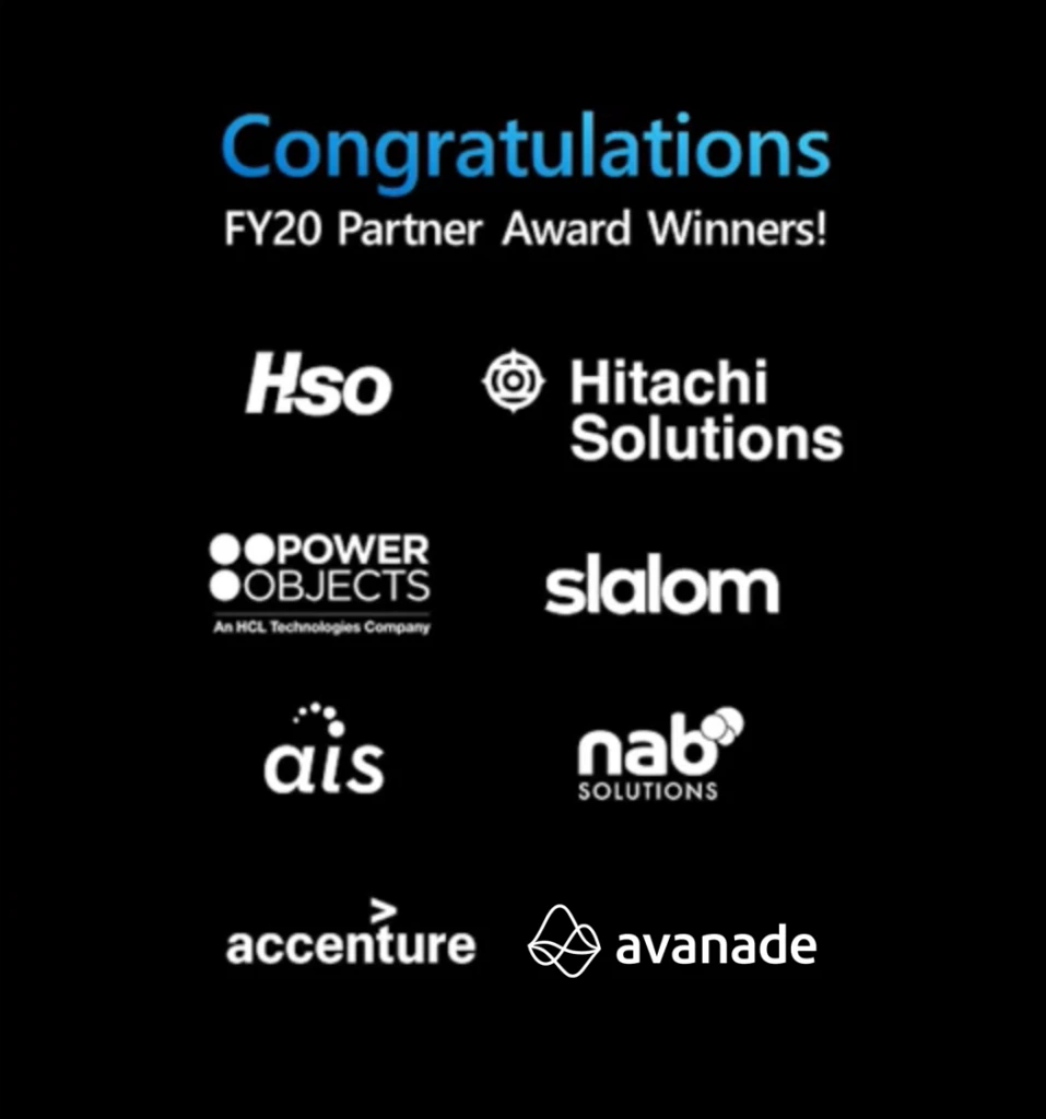 Power Platform and Dynamics 365 Partners of the year are HSO, Hitachi Solutions, Power Objects, Slalom, AIS, NAB Solutions, Accenture, and Avanade.