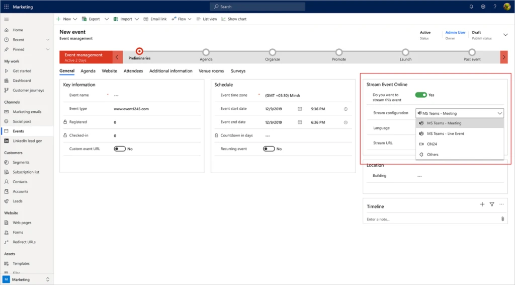 Dynamics 365 Marketing integrates directly with Microsoft Teams