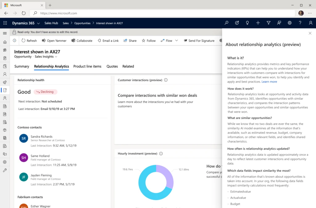 a screenshot KPI values shown in the previous version of relationship analytics