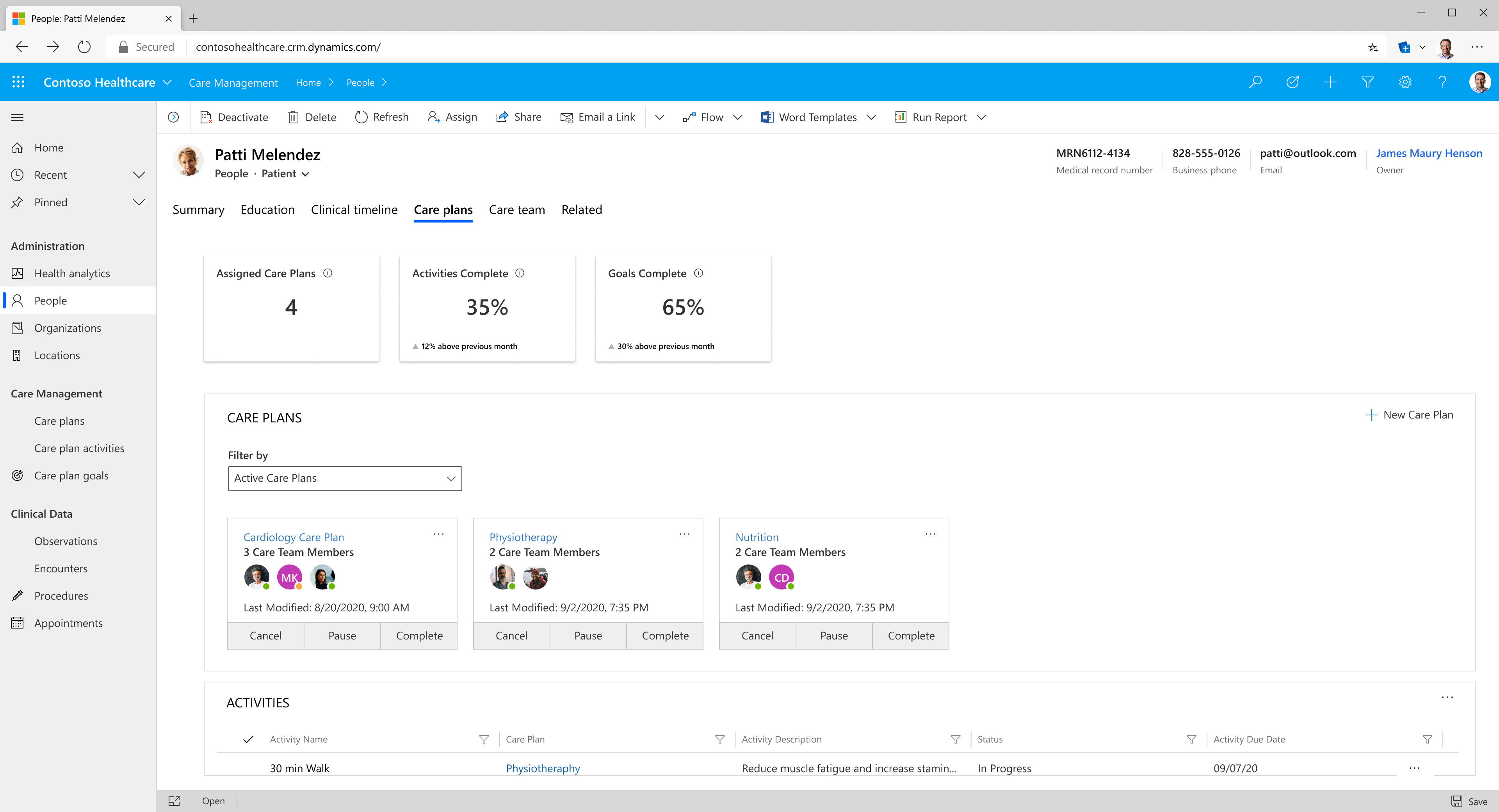 Viewing a patient's care plan is a capability within Microsoft Cloud for Healthcare Care Management and Care Coordination