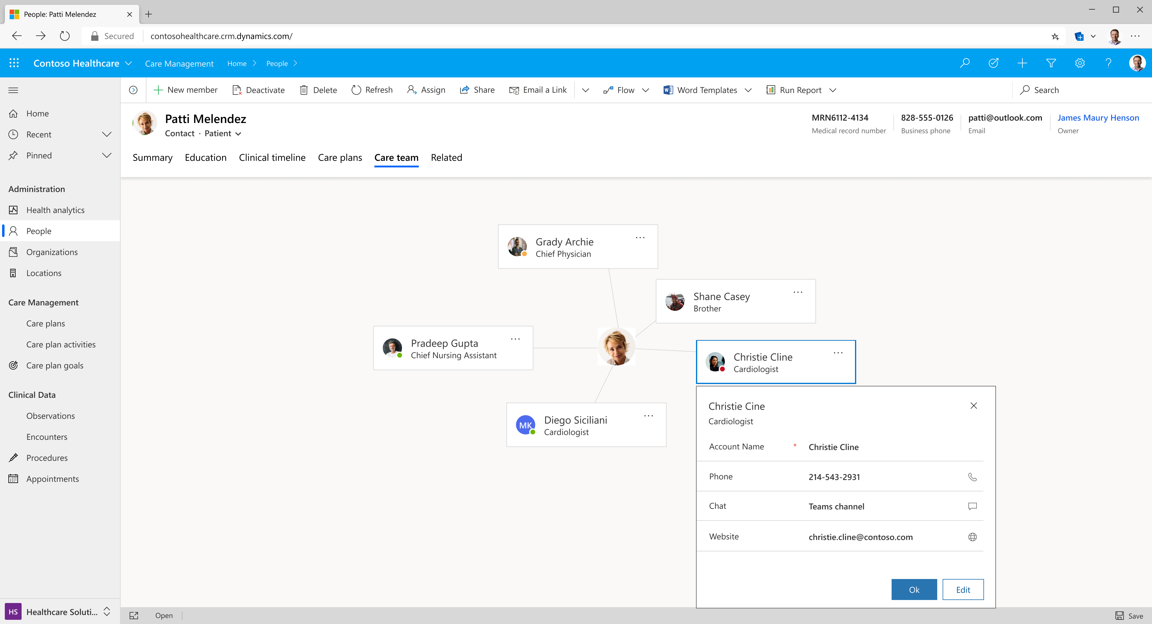 Microsoft Cloud for Healthcare Care Team View