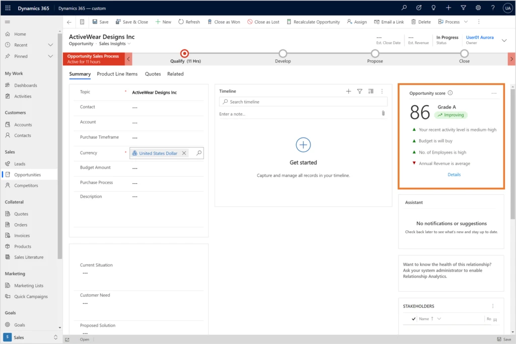 Screenshot showing predictive opportunity score improving