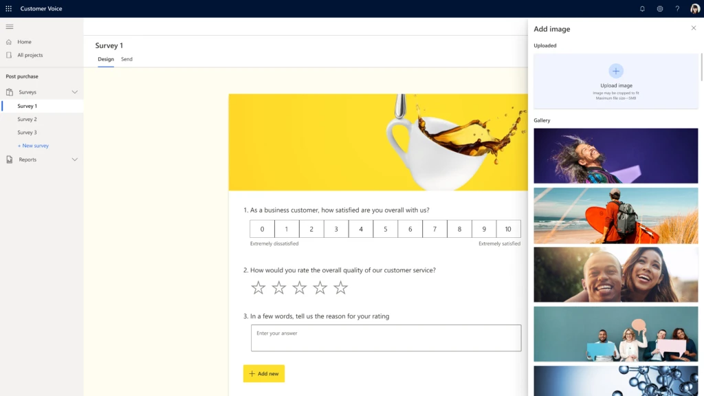 Creating a survey with colorful and lifestyle header images to select from within Dynamics 365 Customer Voice
