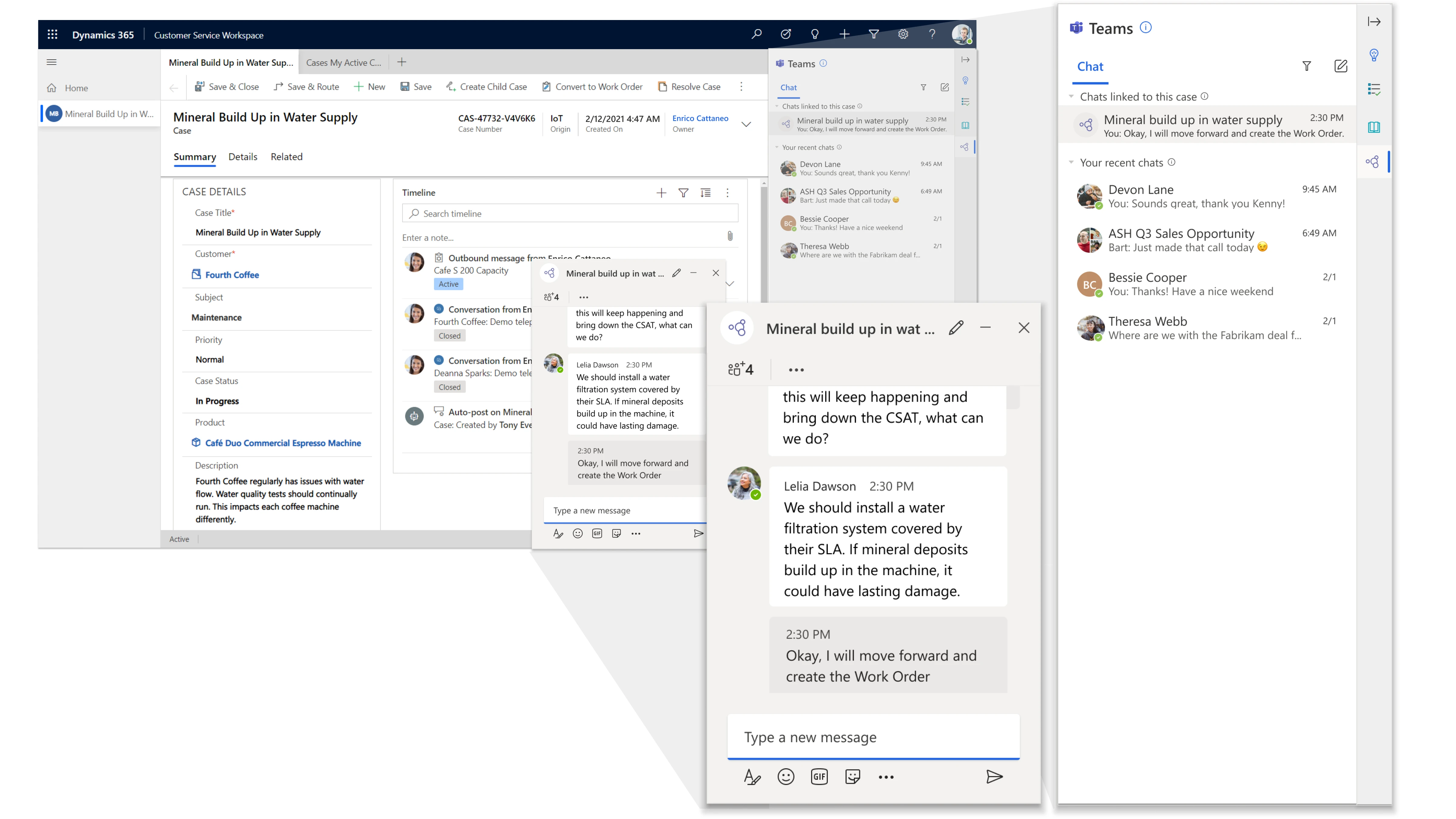 Figure 6: Agents can collaborate with subject matter experts to help customers faster without ever leaving the Dynamics 365 Customer Service workspace.