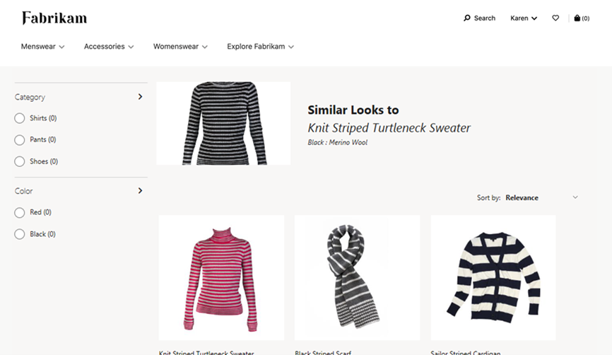 A screen showing a range of striped clothing as part of a “shop similar looks” query.