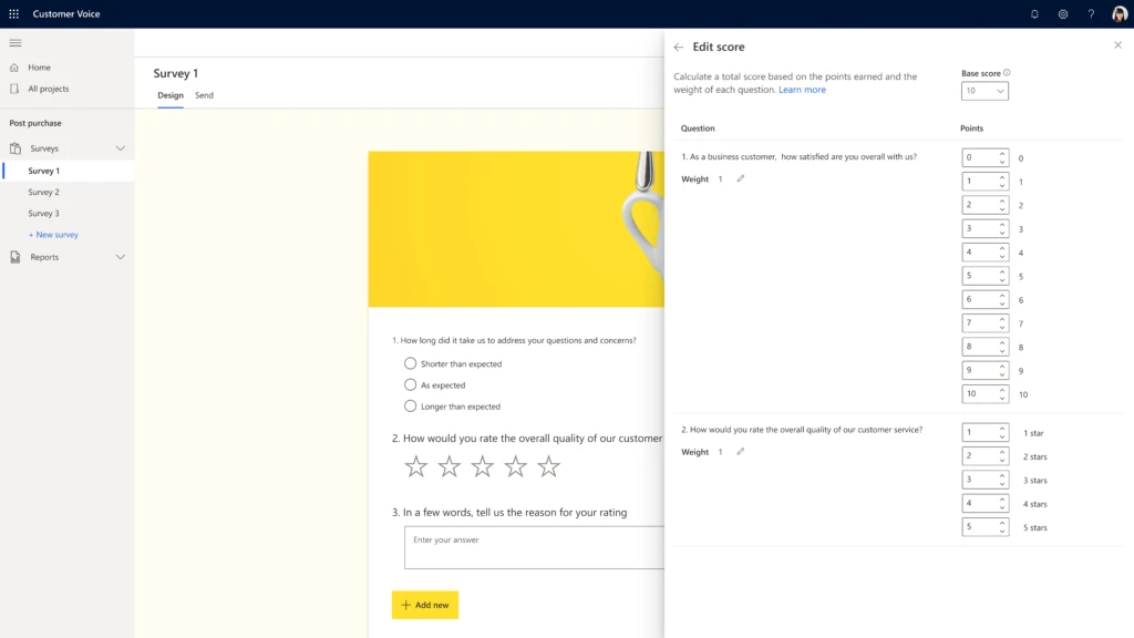 Editing and making custom scores in the scoring panel within Dynamics 365 Customer Voice