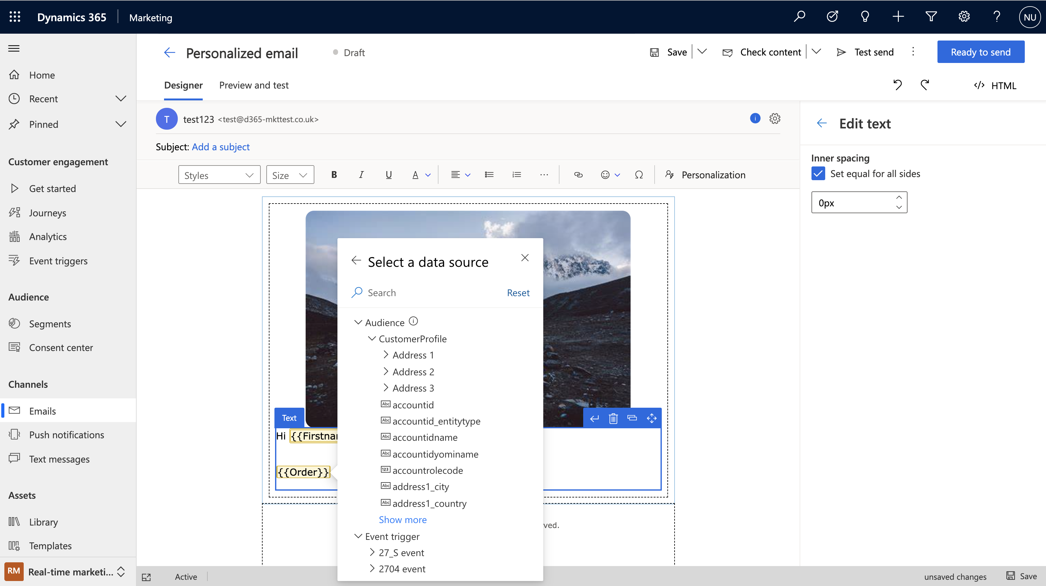 With the click of the “Personalization” button in the new Dynamics 365 Marketing email editor you can easily customize your messages.