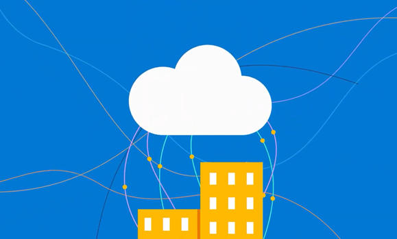 Image of a building connecting to a cloud