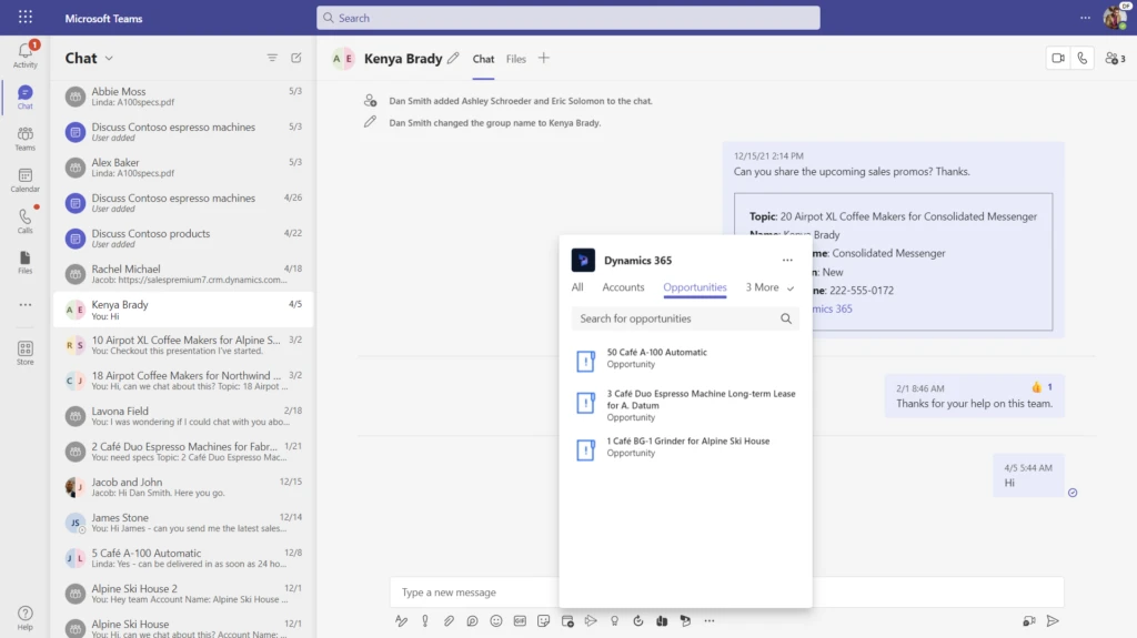 Interact with Dynamics 365 Sales records directly in the Teams message